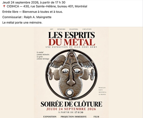 SOIRÉE DE CLÔTURE - CIDHCA, jeudi 24 septembre, à partir de 1730