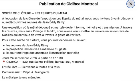 SOIRÉE DE CLÔTURE - CIDHCA, jeudi 24 septembre, à partir de 1730