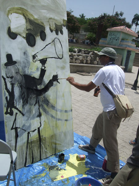 Christopher Cozier (Trinidad) et son panneau Christopher Cozier (Trinidad) et son panneau